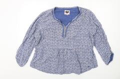 MANTARAY PRODUCTS Womens Blue Geometric Cotton Basic Blouse Size 20 V-Neck