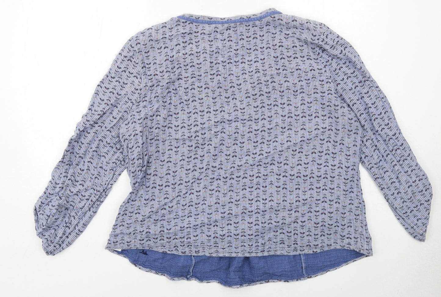 MANTARAY PRODUCTS Womens Blue Geometric Cotton Basic Blouse Size 20 V-Neck