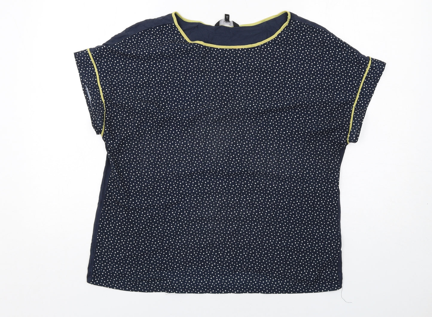 NEXT Womens Blue Geometric Polyester Basic T-Shirt Size 14 Round Neck - Heart Pattern