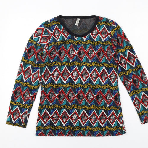 Toyo Womens Multicoloured Geometric Polyester Basic T-Shirt Size L Round Neck