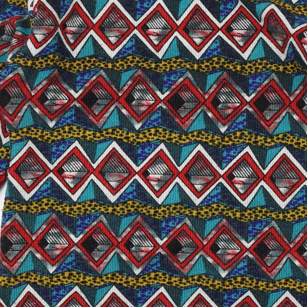 Toyo Womens Multicoloured Geometric Polyester Basic T-Shirt Size L Round Neck