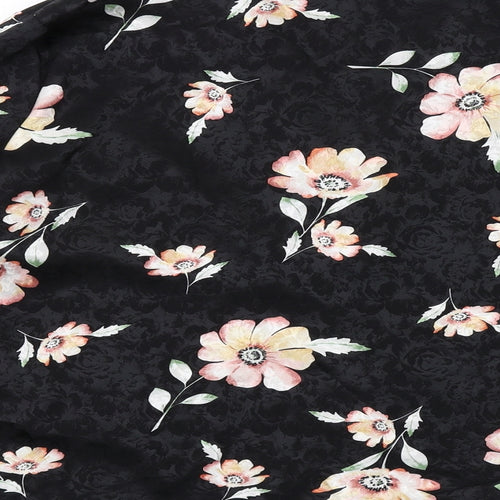 New Look Womens Black Floral Polyester Basic Button-Up Size 18 Collared