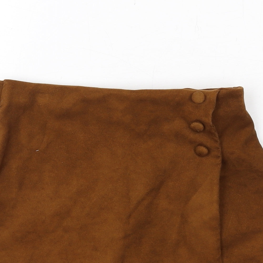 Zara Girls Brown Polyester Wrap Skort Size 10 Years Regular Pull On