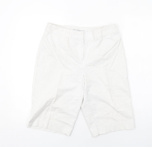 Geoffrey Beene Womens White Striped Cotton Bermuda Shorts Size 10 Regular Zip