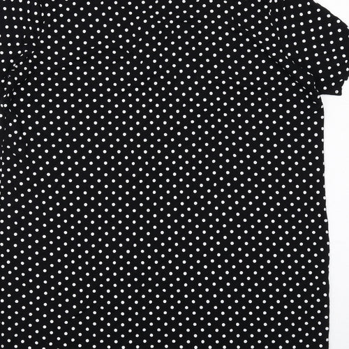 Boohoo Womens Black Polka Dot Viscose Basic Button-Up Size 16 Round Neck