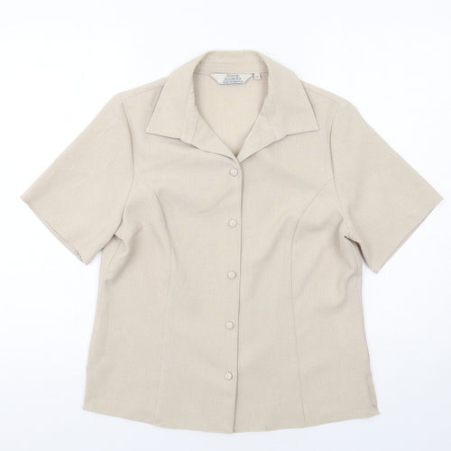 EWM Womens Beige Polyester Basic Button-Up Size 10 Collared