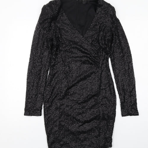 AX Paris Womens Black Polyester Bodycon Size 10 V-Neck Zip