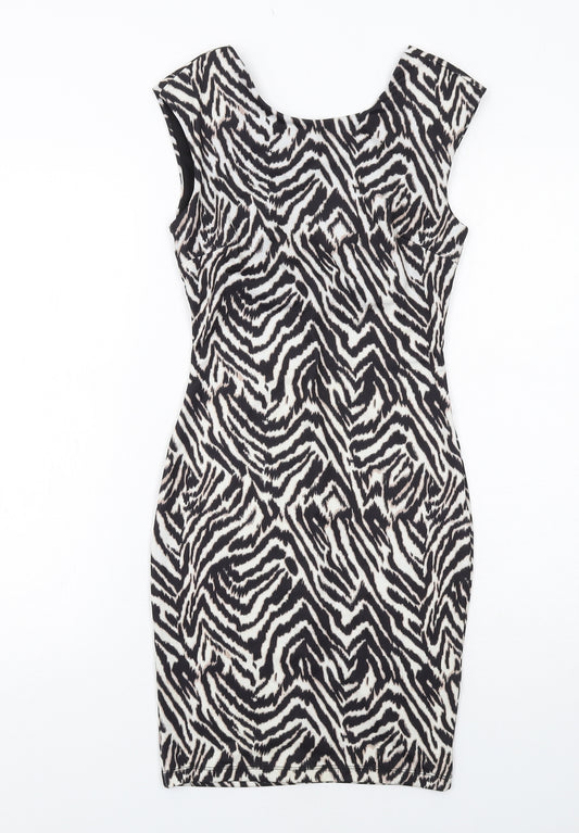 H&M Womens Black Animal Print Polyester A-Line Size XS Round Neck Pullover - Zebra pattern