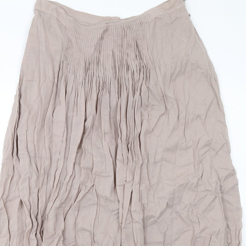 NEXT Womens Beige Cotton Pleated Skirt Size 16 Zip