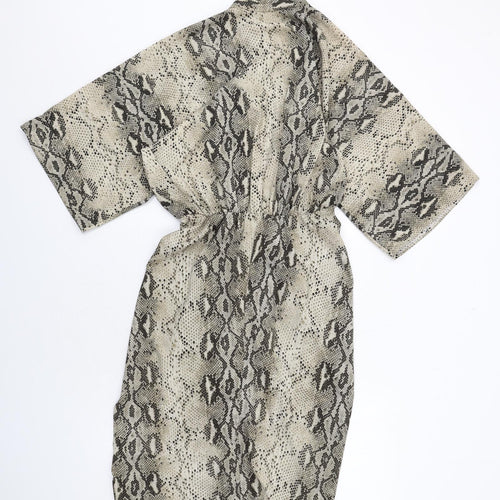 Zara Womens Beige Animal Print Polyester Kaftan Size S V-Neck Pullover - Snakeskin pattern