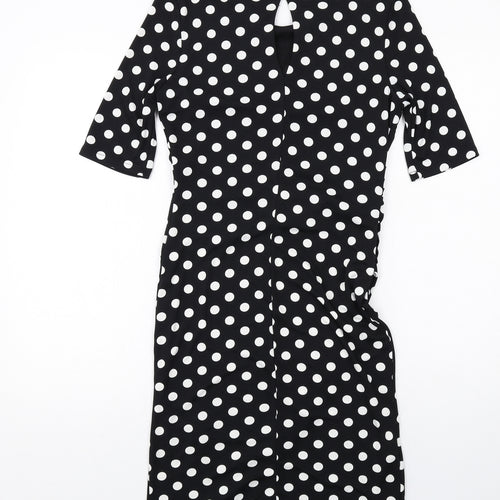 NEXT Womens Black Polka Dot Polyester Shift Size 10 Round Neck Button