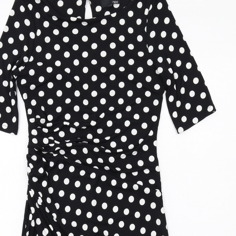NEXT Womens Black Polka Dot Polyester Shift Size 10 Round Neck Button
