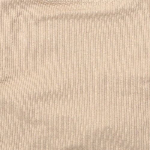 Pull&Bear Womens Beige Viscose Cropped T-Shirt Size M V-Neck - Drawstring