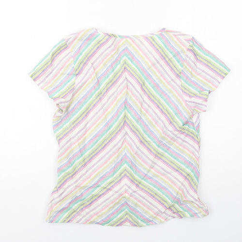 BEAST Womens Multicoloured Striped Linen Basic Blouse Size 14 V-Neck