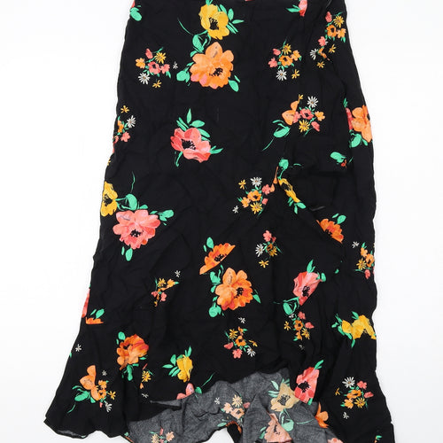 New Look Womens Black Floral Viscose Peasant Skirt Size 12 Zip