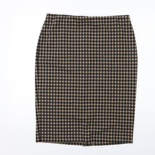 Marks and Spencer Womens Beige Geometric Polyester Straight & Pencil Skirt Size 16 - Houndstooth pattern