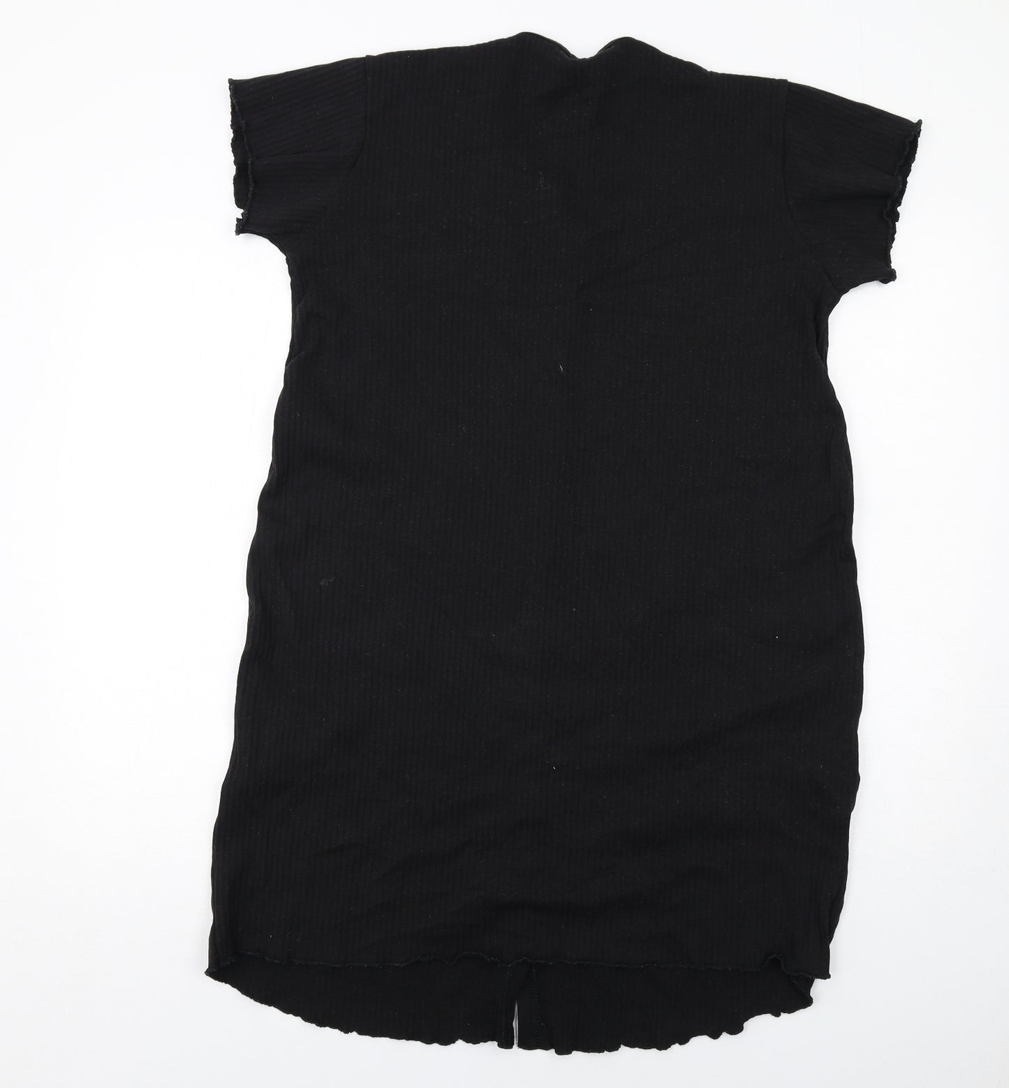 Boohoo Womens Black Polyester T-Shirt Dress Size 14 V-Neck Button