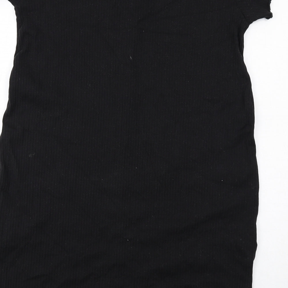 Boohoo Womens Black Polyester T-Shirt Dress Size 14 V-Neck Button