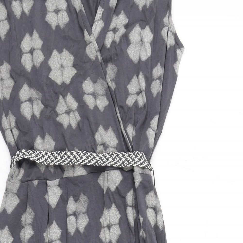 White Stuff Womens Grey Geometric Viscose A-Line Size 10 V-Neck Pullover