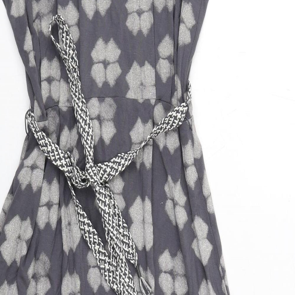 White Stuff Womens Grey Geometric Viscose A-Line Size 10 V-Neck Pullover
