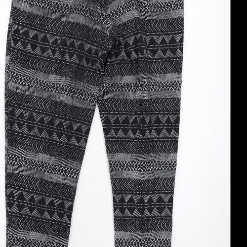 H&M Womens Black Geometric Polyester Jogger Trousers Size S Regular Drawstring