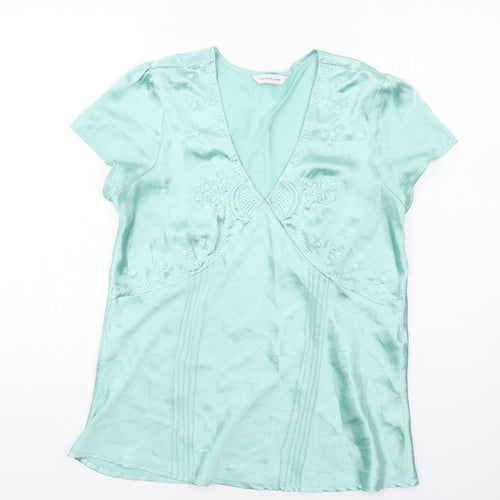 Wardrobe Womens Green Polyester Basic Blouse Size 12 V-Neck