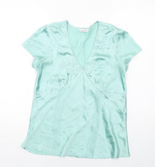 Wardrobe Womens Green Polyester Basic Blouse Size 12 V-Neck