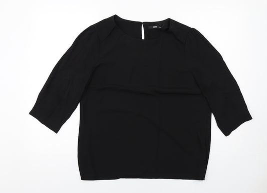 Oasis Womens Black Polyester Basic Blouse Size 14 Boat Neck