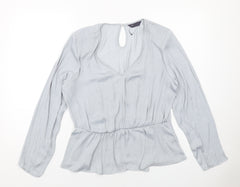 Marks and Spencer Womens Grey Polyester Basic Blouse Size 16 V-Neck - Peplum