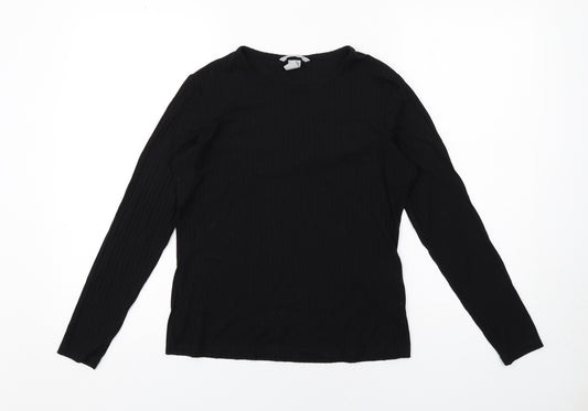 H&M Womens Black Polyester Basic T-Shirt Size M Boat Neck - Ribbed