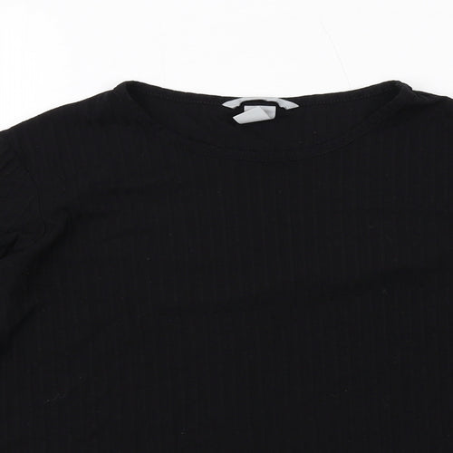 H&M Womens Black Polyester Basic T-Shirt Size M Boat Neck - Ribbed