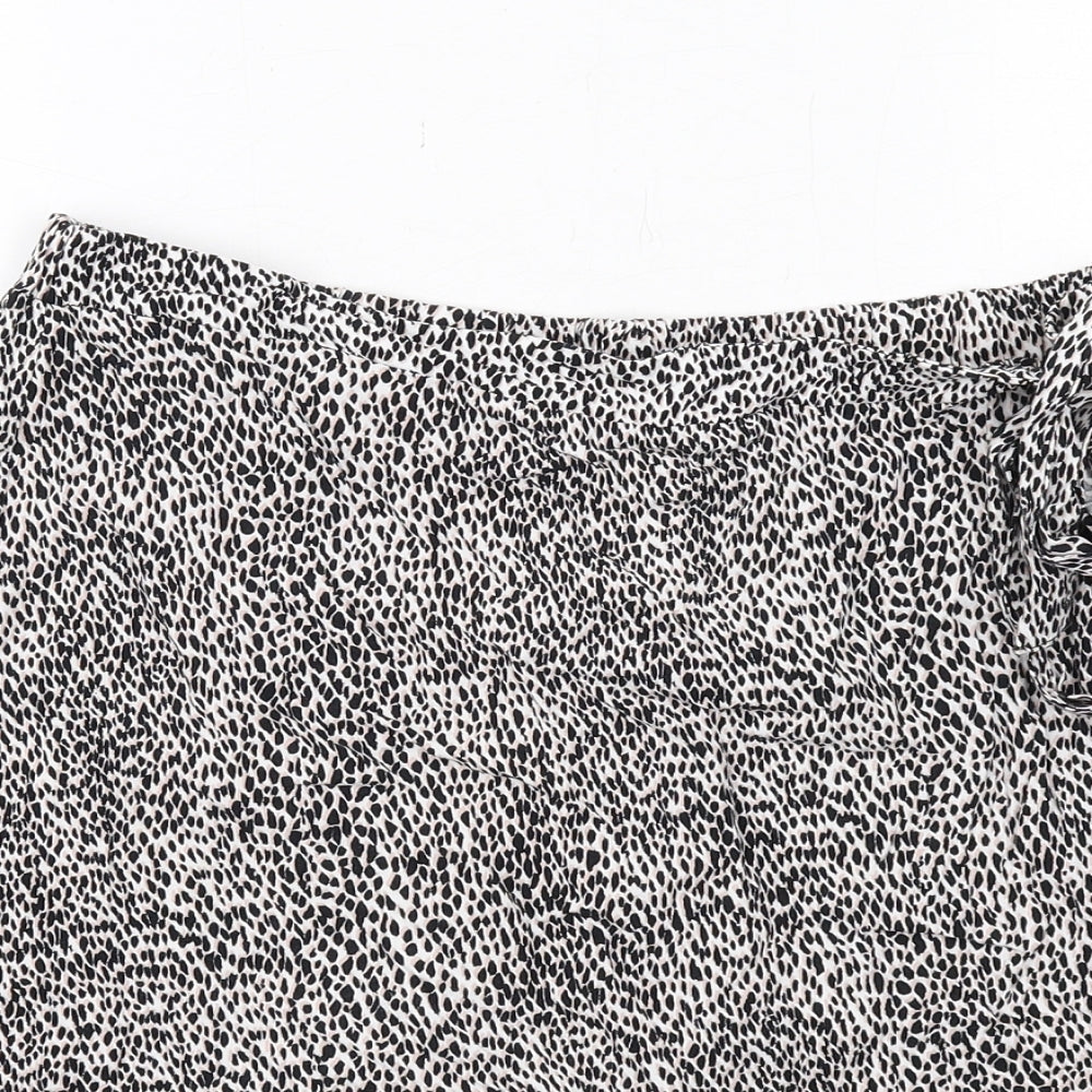 New Look Womens Black Animal Print Viscose Wrap Skirt Size 14 - Cheetah pattern