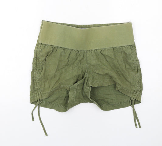 ASOS Womens Green Ramie Hot Pants Shorts Size 10 Regular Pull On