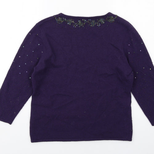 Per Una Womens Purple V-Neck Wool Pullover Jumper Size 16