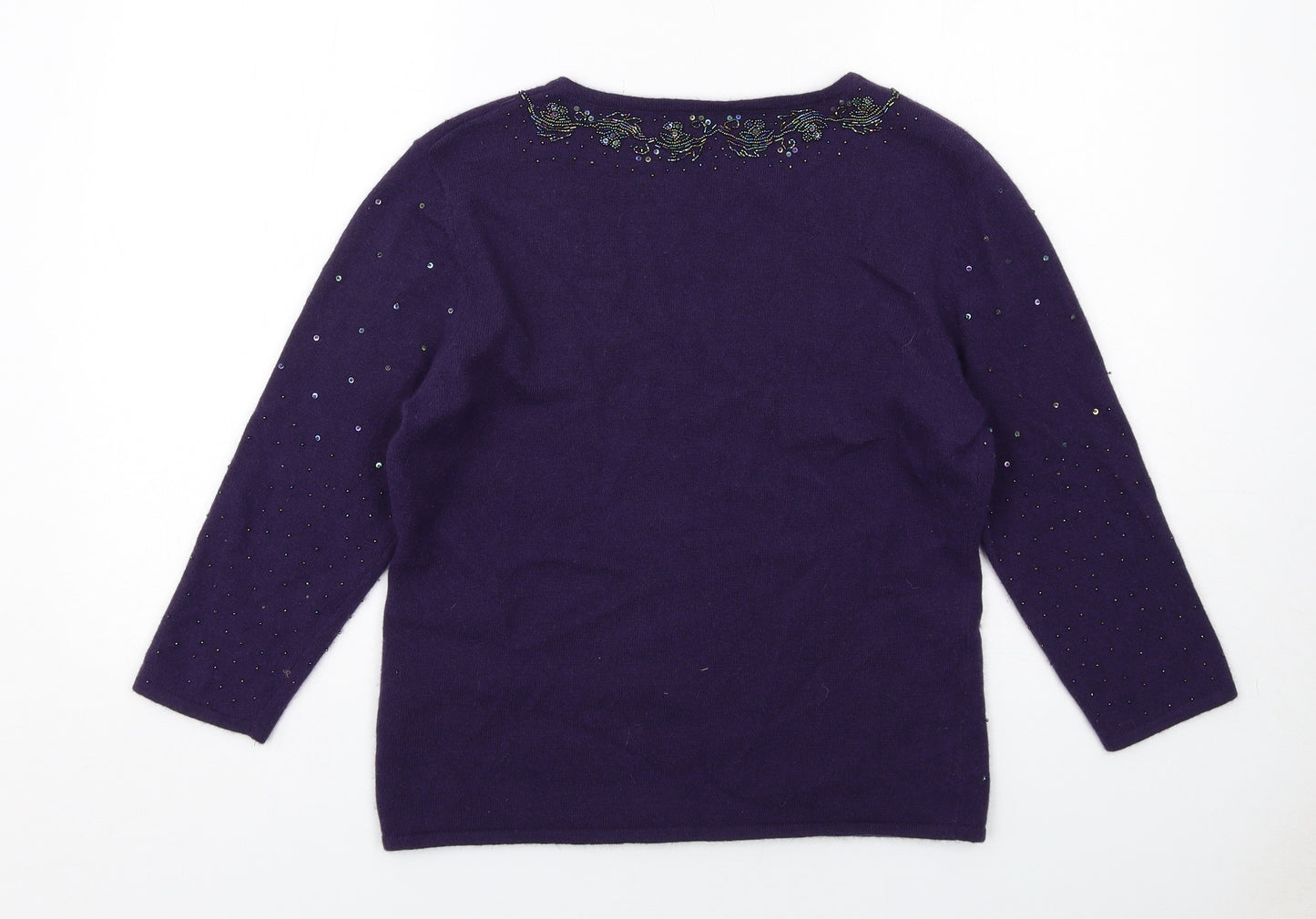 Per Una Womens Purple V-Neck Wool Pullover Jumper Size 16