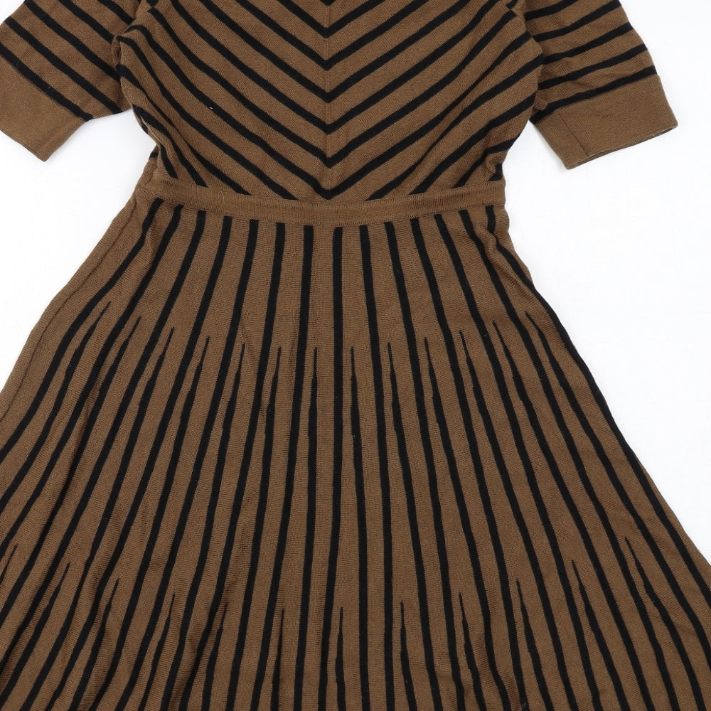 Boden Womens Brown Striped Wool Jumper Dress Size 10 Round Neck Pullover