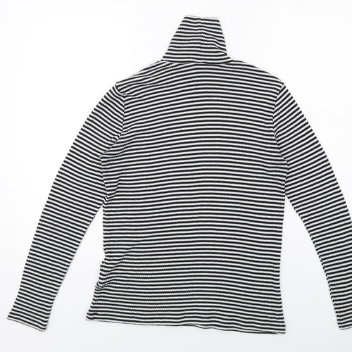 Uniqlo Womens Black Striped Polyester Basic T-Shirt Size L Roll Neck