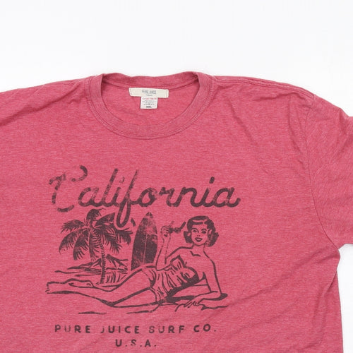 Pure Juice Mens Red Polyester T-Shirt Size 2XL Crew Neck - California