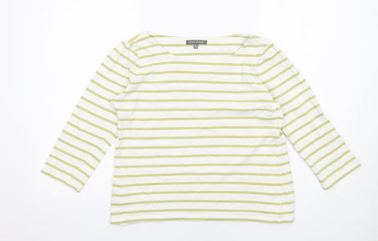 Laura Ashley Womens Green Striped Cotton Basic T-Shirt Size 12 Boat Neck