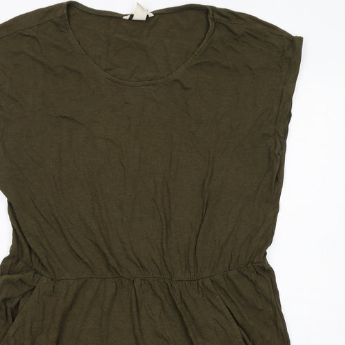 H&M Womens Green Cotton T-Shirt Dress Size L Round Neck Pullover