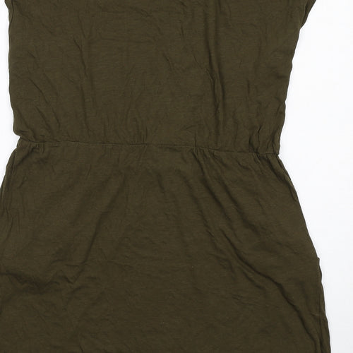 H&M Womens Green Cotton T-Shirt Dress Size L Round Neck Pullover