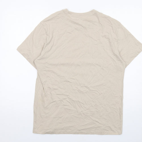 H&M Mens Beige Cotton T-Shirt Size M Crew Neck