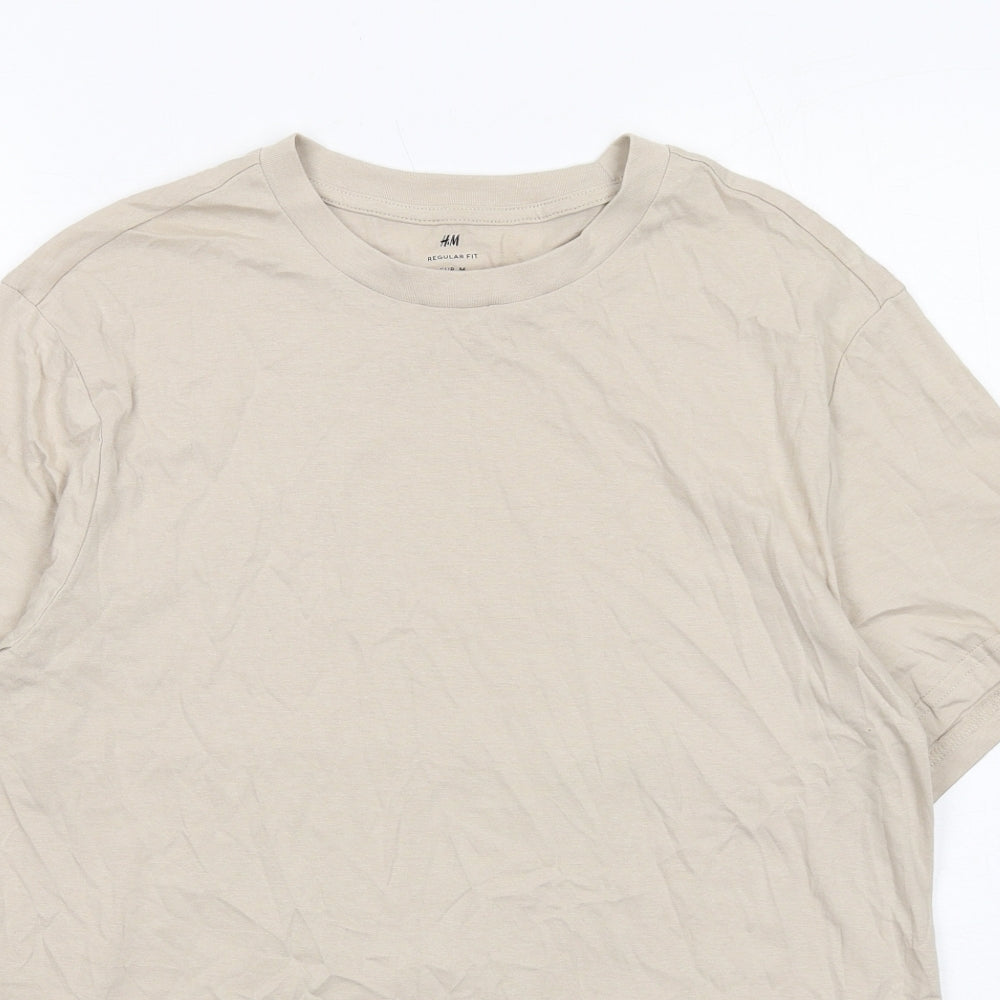 H&M Mens Beige Cotton T-Shirt Size M Crew Neck