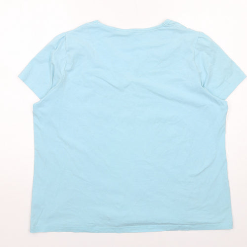DASH Womens Blue Cotton Basic T-Shirt Size 22 V-Neck