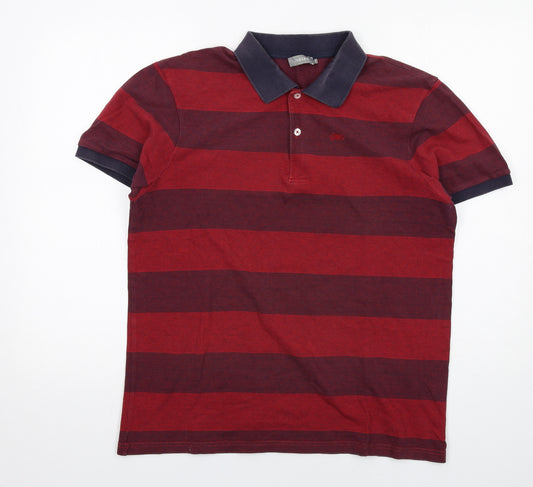 Jaeger Mens Red Striped Cotton Polo Size M Collared Button