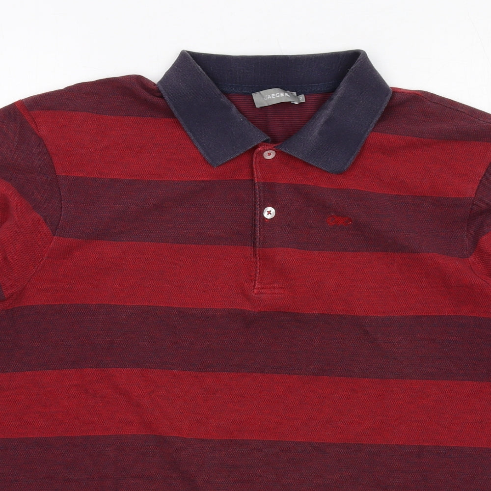 Jaeger Mens Red Striped Cotton Polo Size M Collared Button