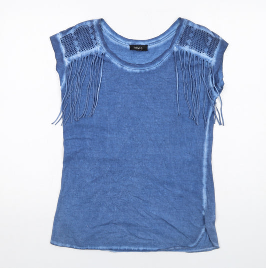 Klass Womens Blue Cotton Basic T-Shirt Size S Boat Neck