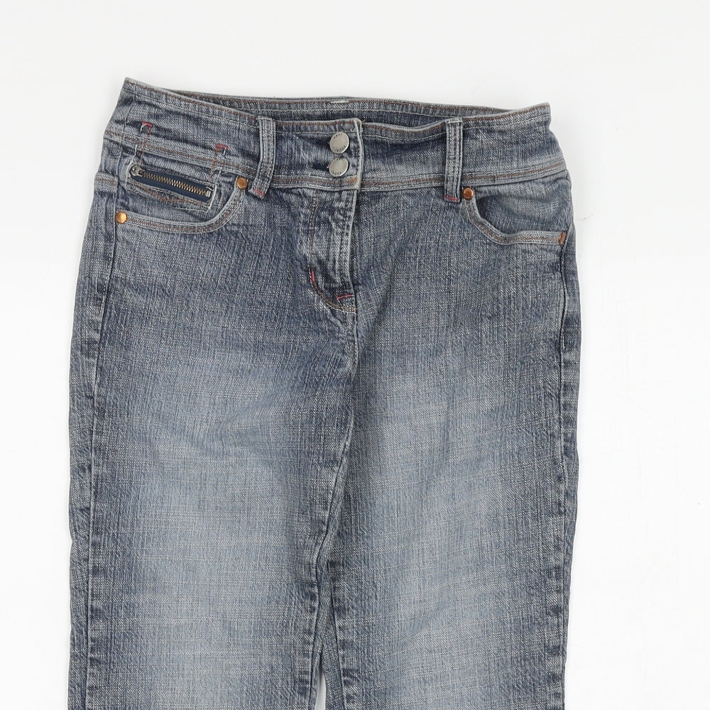 NEXT Womens Blue Cotton Wide-Leg Jeans Size 8 Regular Zip