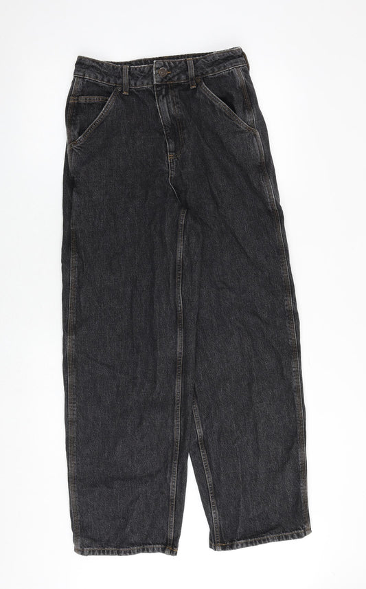 ASOS Womens Black Cotton Wide-Leg Jeans Size 30 in L32 in Regular Zip
