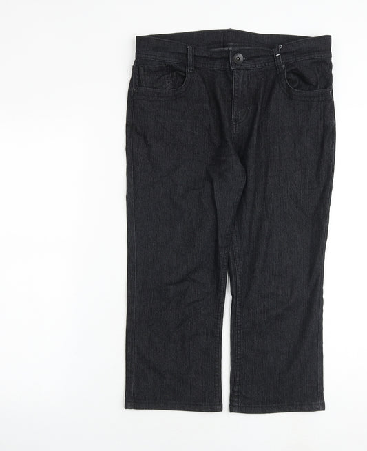 Marks and Spencer Womens Black Cotton Wide-Leg Jeans Size 14 Regular Zip